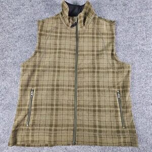 Columbia Vest Womens XL Green Plaid Fleece Full Zip Outdoors Hiking Pockets